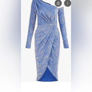 Theia Alina Blue Long Sleeve Dress